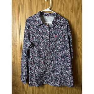 Cinch Womens XXL Navy Pink Paisley Western Button Down Shirt MSW9163009 NWT